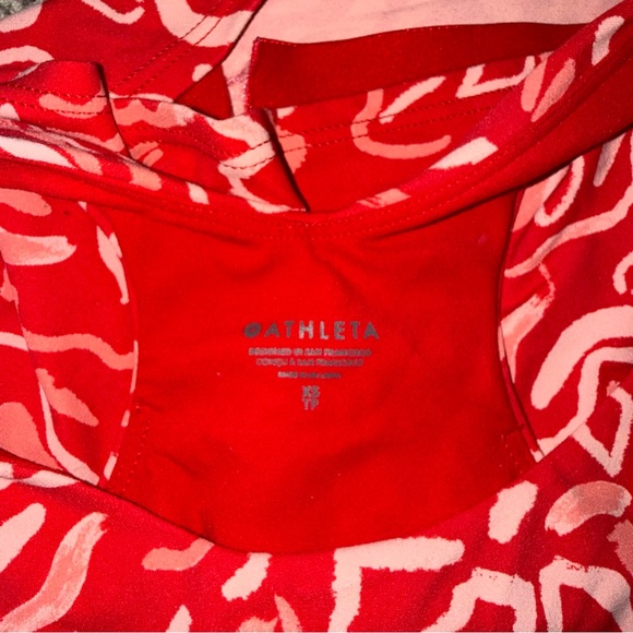 Red Patterned Racerback ATHLETA Crop Top - Picture 3 of 8